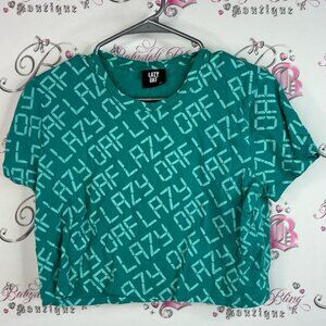 Lazy Oaf cropped tshirt digital clock look pattern writing Teal Logo Crop Top